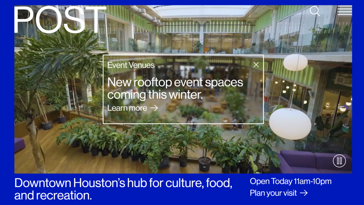 Landing page for the POST Houston's website. 